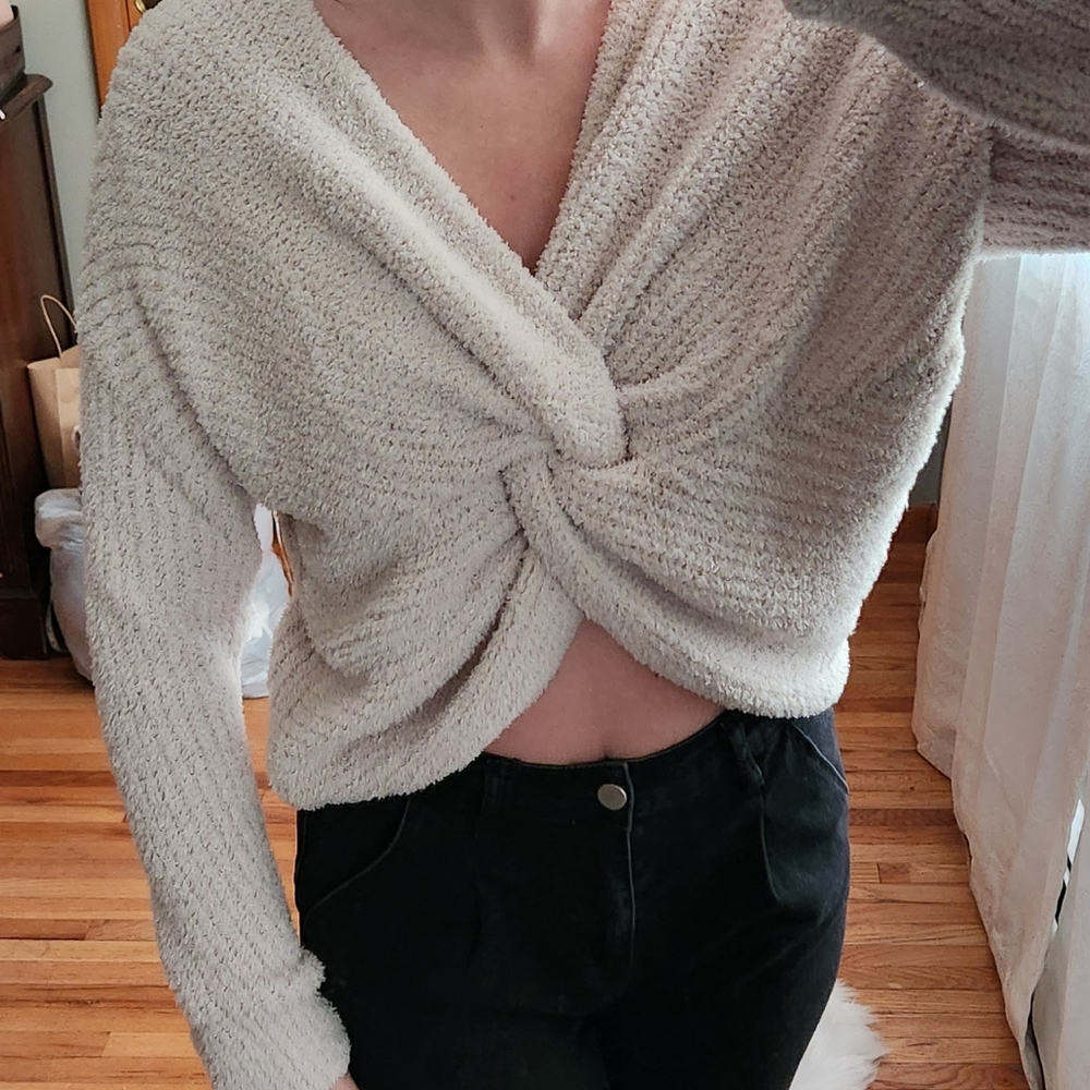 Super soft cross front sweater size small in cream